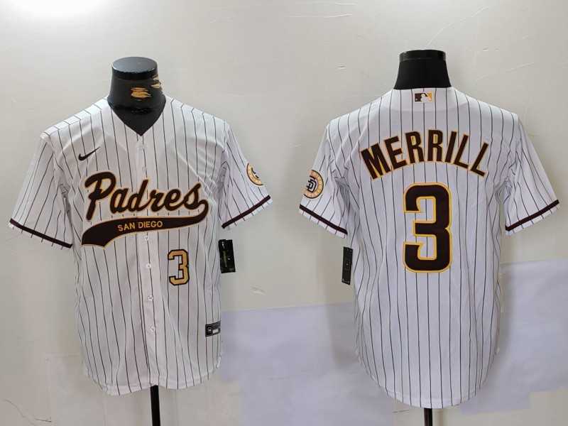 Men%27s San Diego Padres #3 Jackson Merrill White 2023 Cool Base Stitched Jerseys